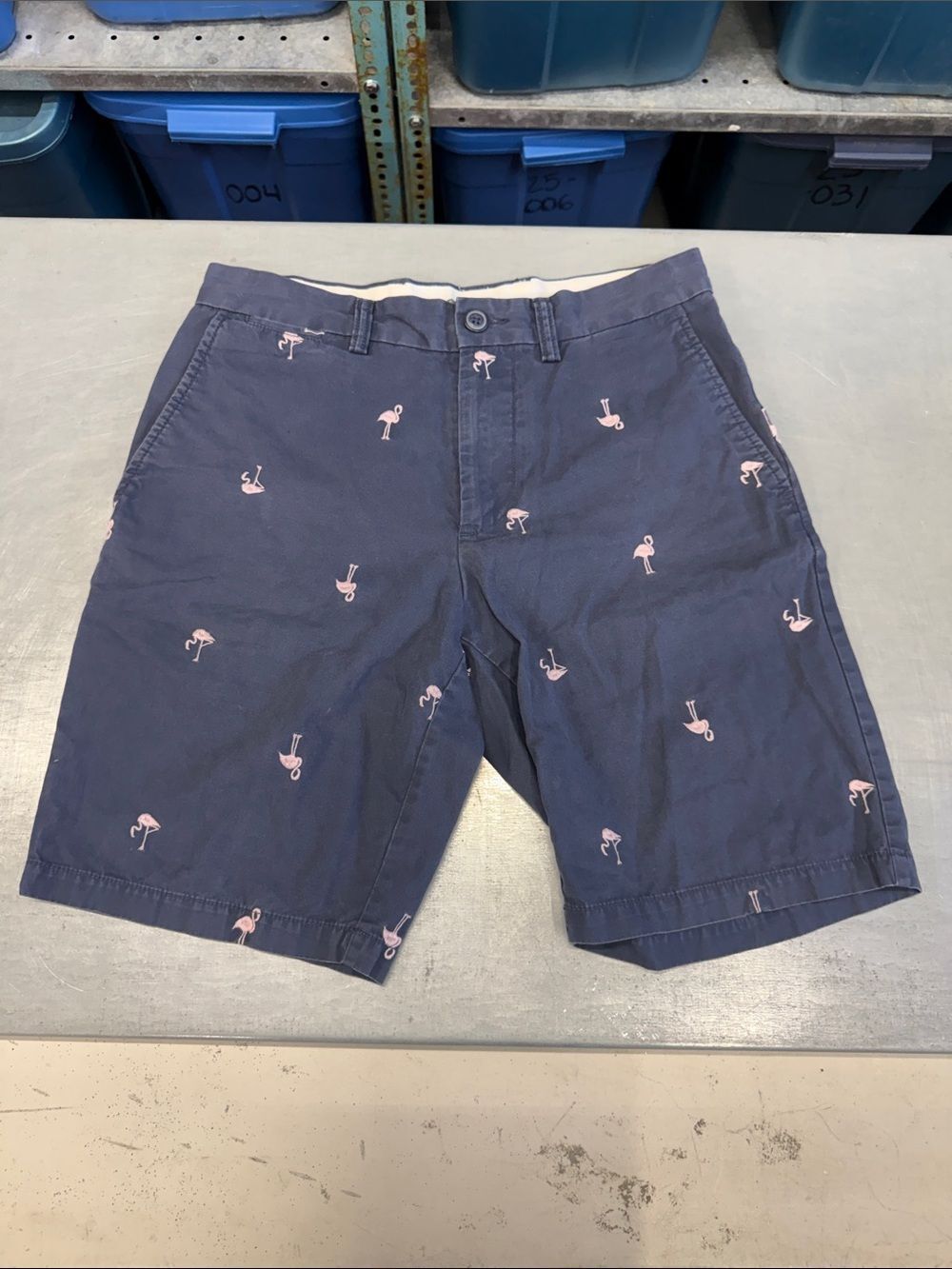Men's Navy Blue Embroidered Flamingo Shorts